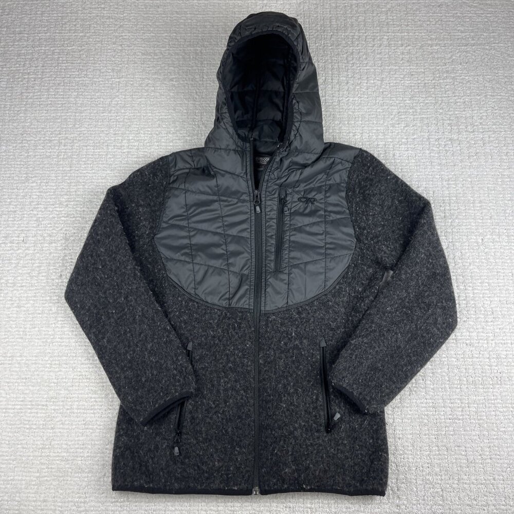 Outdoor Research Women's M Vashon Hybrid Full-Zip Jacket Black Wool Blend
